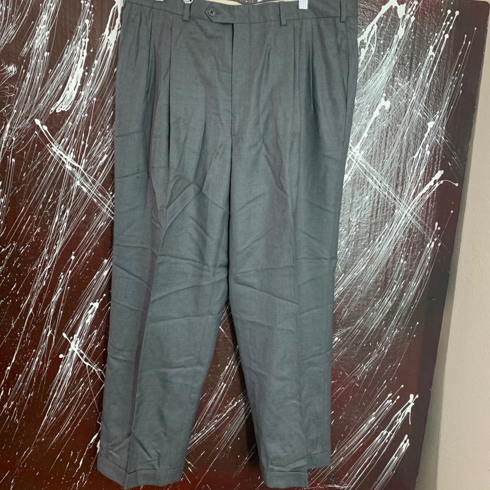 JB Britches Nordstrom Mens 40 Gray Pure Virgin Wool Pleated Cuffed Dress Pants
